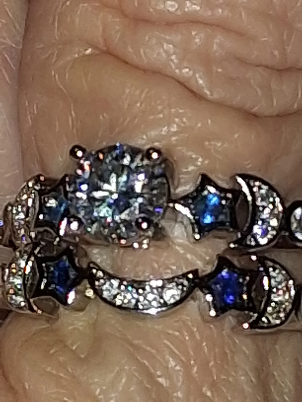 S925 Source Unknown Silver Ring with Deep Blue and White Stones